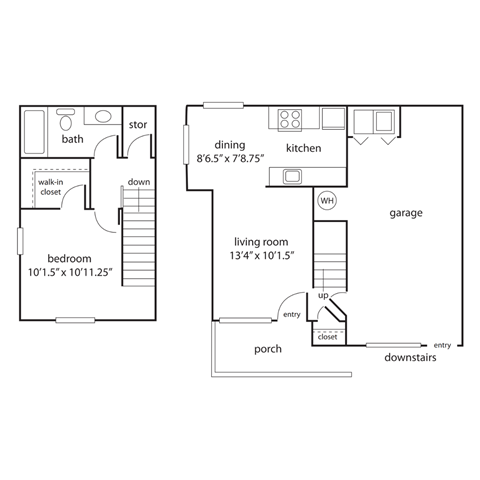a floor plan of two bedrooms with a bathroom and a living room